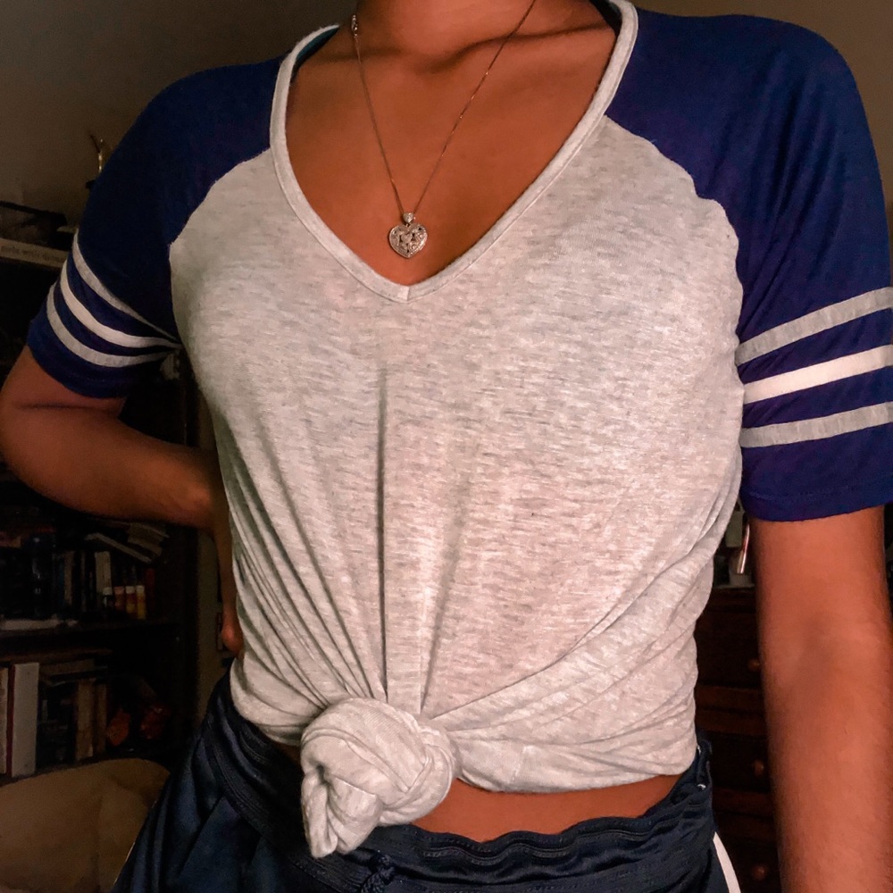 Grey and Blue Striped Top